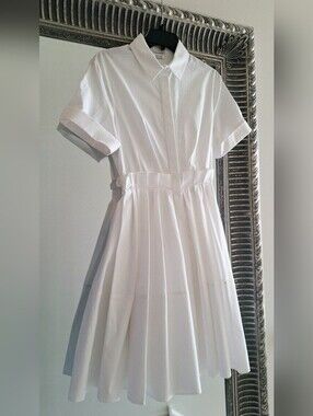 ALEXANDER MCQUEEN Cotton Poplin Short Sleeve Dress White IT 42 US 6 M Org $1,895